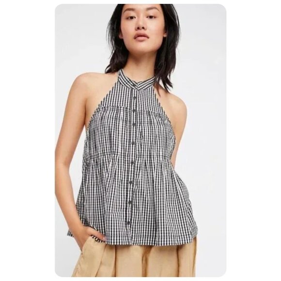 * Free People Take It Easy Gingham Halter Top sz M - Picture 1 of 5